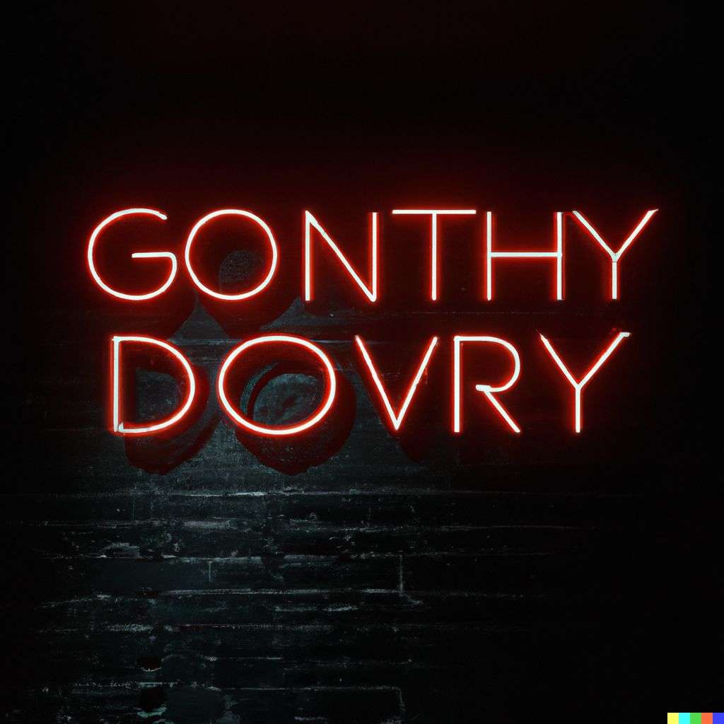 the discovery of gravity, neon sign on a black wall